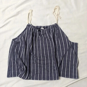 BDG Striped Chambray Crop Top, Color Blue/Gray, Size XS